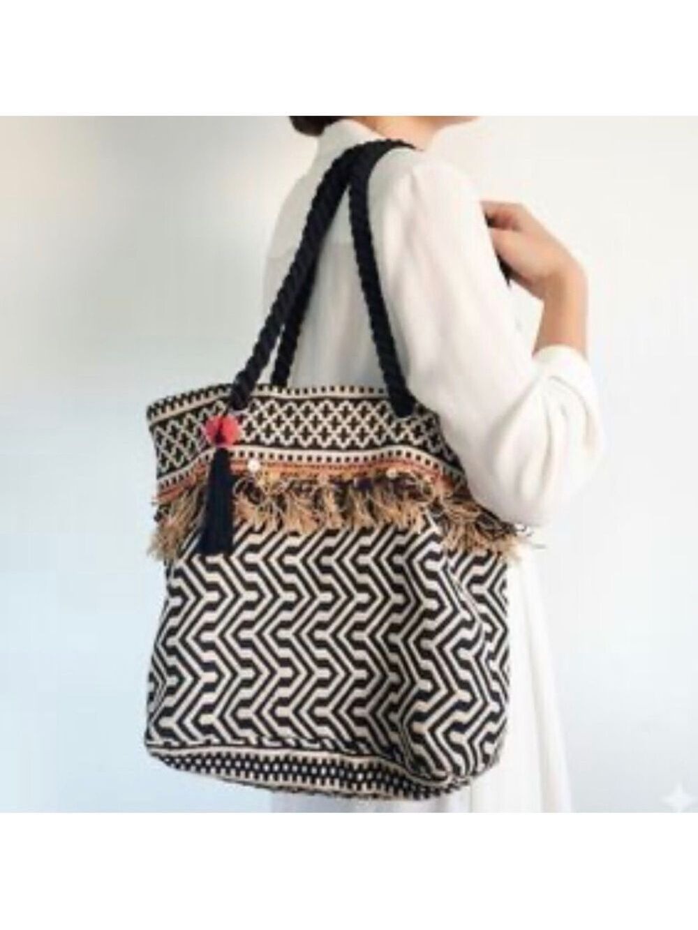 Nalini Originals Beachy Boho Jaquard Woven Large Tote Bag Purse Nwt Vacation